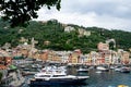 Portofino harbour with super-yacht T M Blue One