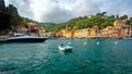 Portofino harbour village in summer time ,fisherman village , touristic season