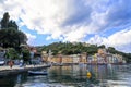 Portofino,Genoa,Italy on April3,2023:colourfully painted buildings and beautiful habour in spring