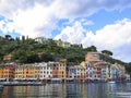 Portofino,Genoa,Italy on April3,2023:colourfully painted buildings and beautiful habour in spring