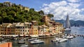 Portofino, an Italian fishing village and holiday resort famous for it`s picturesque harbor.