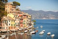 Portofino, Italy. Picturesque landscape buildings, coast and sea.