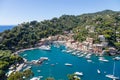 Portofino, Italy - scenic panorama with sea and luxury yacht. Italy travel destionation