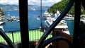 Portofino`s harbor , top view trough an old gate