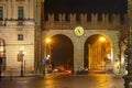 Portoni della Bra at night in Verona, Italy.