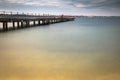 Portoroz, Slovenia - May 26, 2019 - people relaxing on wooden footbridge pier in Portoroz on adriatic coastline Royalty Free Stock Photo