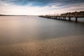 Portoroz, Slovenia - May 26, 2019 - people relaxing on wooden footbridge pier in Portoroz on adriatic coastline Royalty Free Stock Photo