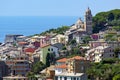 Portovenere, church and old town houses in the famous town near the Cinque Terre in Liguria, Italy