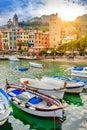 Portovenere, Cinque Terre, Italy, at sunset. Royalty Free Stock Photo