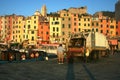 Portovenere at dawn: garbage collection on the marina pier Royalty Free Stock Photo