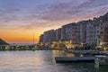 PORTOVENERE, ITALY DECEMBER 30, 2018: Golden sunset over Portovenere town, Liguria, province of La Spezia, Italy. Locals Royalty Free Stock Photo