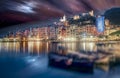 Portovenere, Italy at twilight with reflections Royalty Free Stock Photo