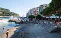 Portovenere, Liguria, Italy. June 2020. View of the promenade in front of the beautiful houses with colorful facades: a small
