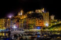 Portovenere by night/ Small harbour near 5 terre , La Spezia, Italy. Royalty Free Stock Photo