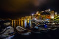 Portovenere by night/ Small harbour near 5 terre , La Spezia, Italy. Royalty Free Stock Photo