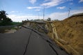 Portoviejo, Ecuador - April, 18, 2016: Asphalt cracked in road after devastating 7.8 earthquake.