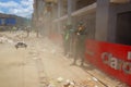 Portoviejo, Ecuador - April, 18, 2016: Drone operated by army to search for survivors after 7.8 earthquake in city