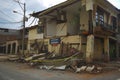 Portoviejo, Ecuador - April, 18, 2016: Facade of two-story house had fallen after 7.8 earthquake