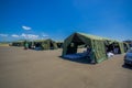 Portoviejo, Ecuador - April, 18, 2016: Tents for the refugees after 7. 8 earthquake.