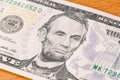 Portrait of Abraham Lincoln on five dollar bill