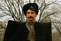 Portrait of actor dressed as cossack of World War II in military-historical reconstruction in Volgograd.