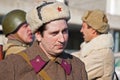 Portrait of actor dressed as Russian Soviet soldier of World War II in reconstruction of the capture of field Marshal Paulus in Vo Royalty Free Stock Photo