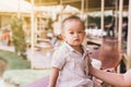 Portrait of adorable asian baby boy at outdoor,Cute newborn kid Royalty Free Stock Photo