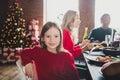 Portrait of adorable attractive cheerful family gathering celebrating festal day occasion fir tree at home indoors Royalty Free Stock Photo