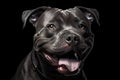 Portrait of an adorable black American Staffordshire Terrier, isolated on black background. Royalty Free Stock Photo