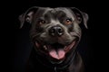 Portrait of an adorable black American Staffordshire Terrier, isolated on black background. Royalty Free Stock Photo