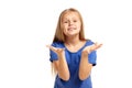 Portrait of adorable emotional little girl isolated on a white