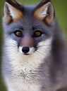 Portrait of an adorable fluffy gray fox