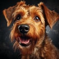 Portrait of an adorable furry brown dog.