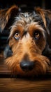 Portrait of an adorable furry brown dog.