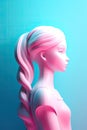 Portrait of adorable girly doll on pastel background. AI generated