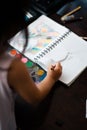 Portrait of adorable little asian girl being creative and working on a painting for artwork. Confidence Positivity Freedom Royalty Free Stock Photo