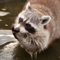 Portrait of an adorable raccoon in a pond Royalty Free Stock Photo