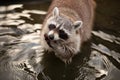 Portrait of an adorable raccoon in a pond Royalty Free Stock Photo