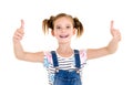 Portrait of adorable smiling little girl child with two thumbs u Royalty Free Stock Photo