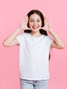 Portrait of adorable smiling little girl child in the white t-shirt isolated Royalty Free Stock Photo