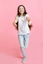 Portrait of adorable smiling little girl child in the white t-shirt isolated Royalty Free Stock Photo