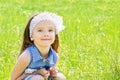 Portrait of adorable smiling little girl on the meadow Royalty Free Stock Photo