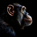 Portrait of an adult chimpanzee on a black background. Close up. Royalty Free Stock Photo