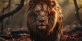 Portrait of adult male lion, Wild animal the nature habitat. Scarred lion face. Generative AI Royalty Free Stock Photo