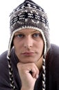 Portrait of adult man wearing winter hat