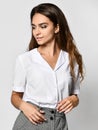 Portrait of adult office girl white shirt relax and smile