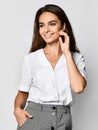 Portrait of adult office girl white shirt relax and smile