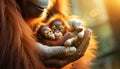 Portrait of an Adult and Two Baby Orangutans - Generative Ai