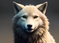 Portrait of adult white wolf on grey background. Ai generated image