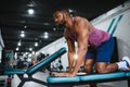 Portrait african american bodybuilder at gym intense intimidating glare expression conviction. Royalty Free Stock Photo
